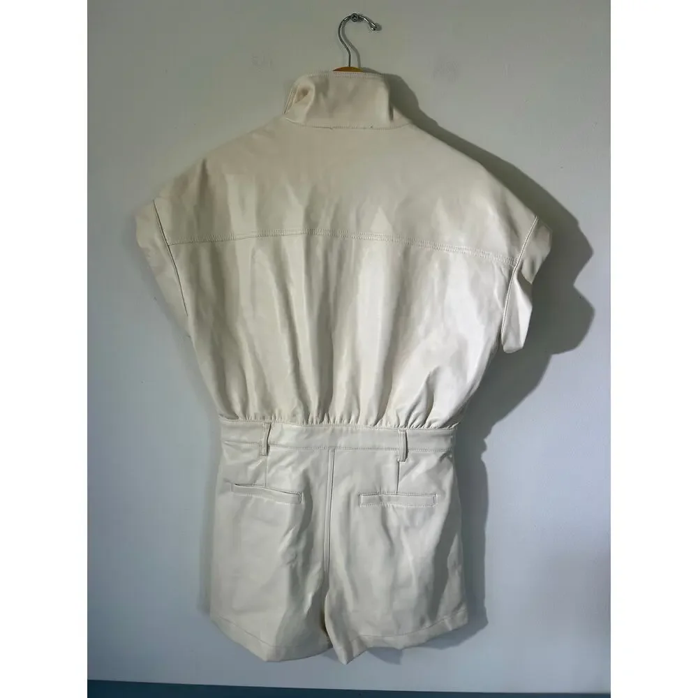 Vintage Havana romper women size M cream faux leather shorts collar short sleeve - Picture 5 of 11